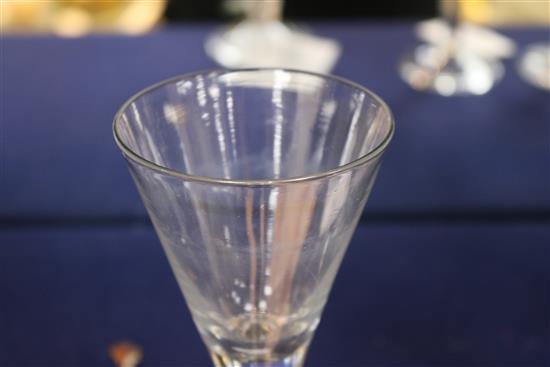 A wine glass, c.1740, with conical bowl over a plain stem, on a folded foot, 7.25in